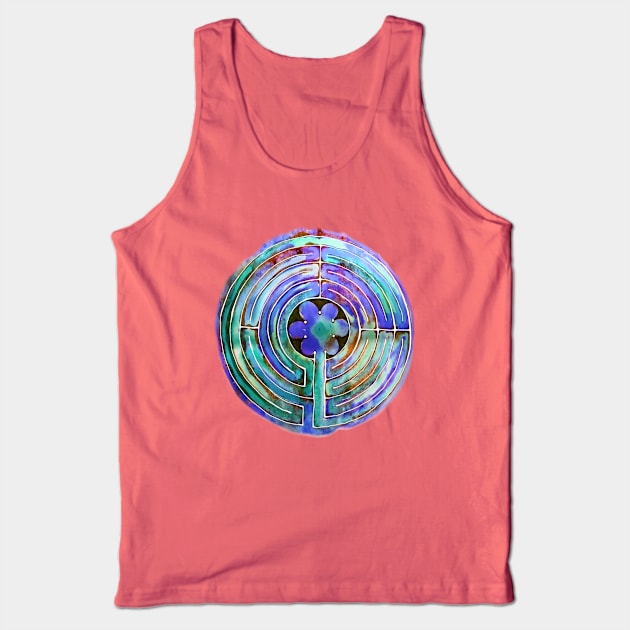 Blue Hand Painted Watercolor Labyrinth Tank Top by Heartsake